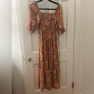 Perry Walker Collective Silk Orange Paisley Dress